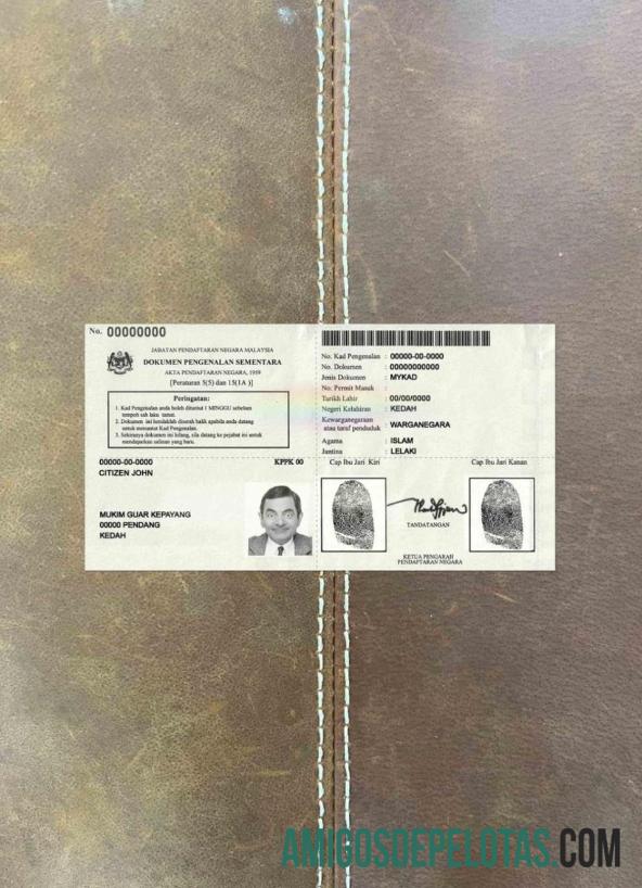 Malaysia Temporary Identification Certificate 2016 olhar de foto exemplo